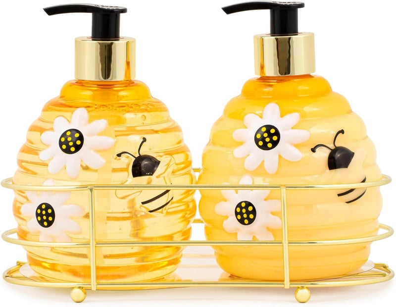 simple pleasures Beehive 2 Pack Sweet Honey Lemon Scented Liquid Hand Soap Dispensers - Plastic Novelty Decorative Refillable Hand Pumps for Kitchen Countertops and Bathroom Sinks - Image 2